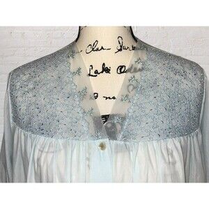 Vtg Sears Eyelet Lace Housecoat Plus 40-42 Baby Blue Nightwear Elegant Cottage